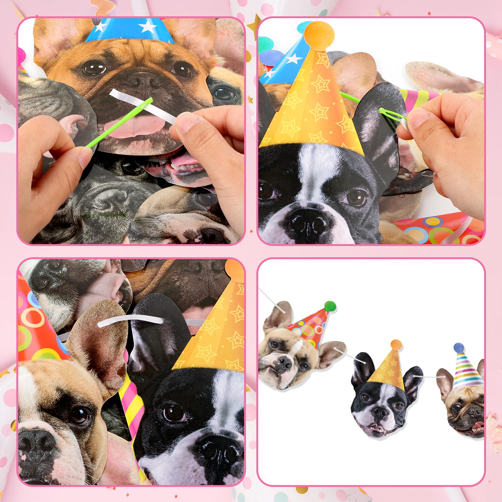 Hooqict Dog Birthday Banner – Puppy Themed Party Decor Backdrop (10 Faces + Ribbon)