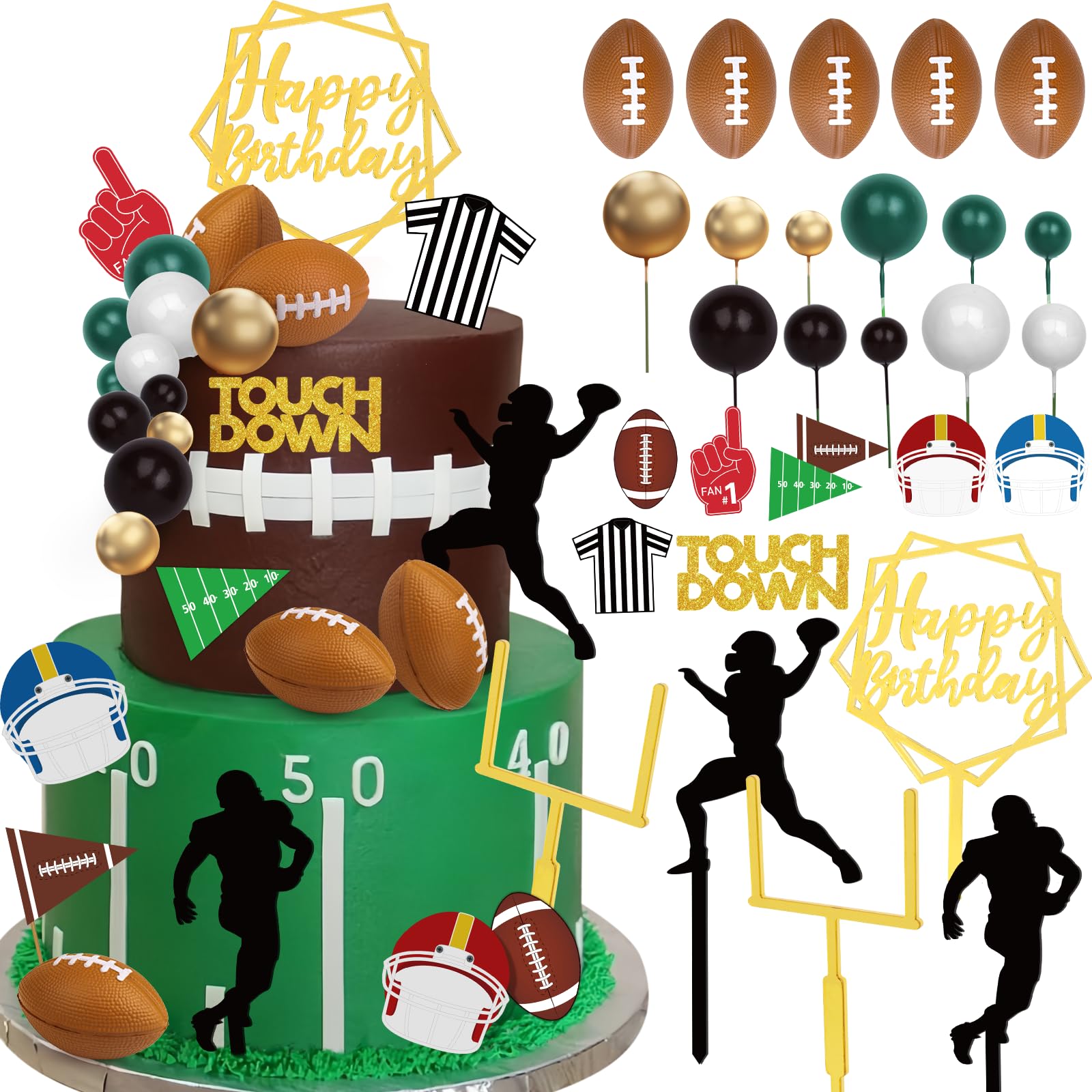 Hooqict 28-Piece Football Cake Toppers Set – Game Day Party Decor for Birthday Cakes