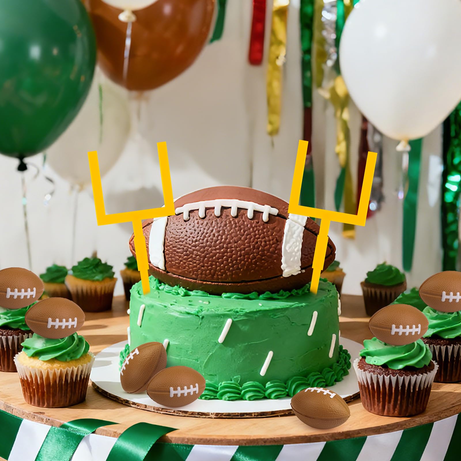 Hooqict 12Pcs Football Cake Decorations Set – Mini Goal Post & Cupcake Toppers