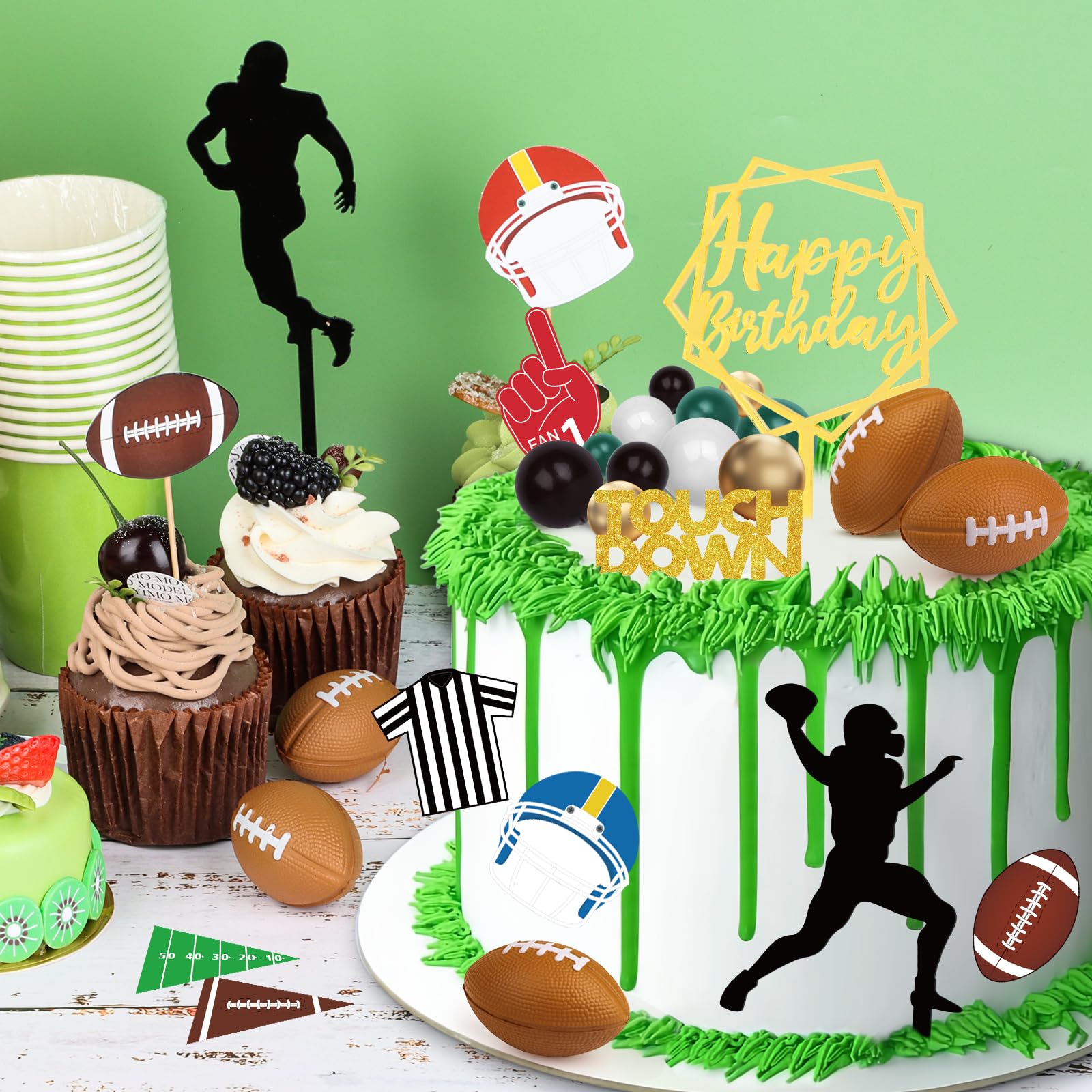 Hooqict 28-Piece Football Cake Toppers Set – Game Day Party Decor for Birthday Cakes