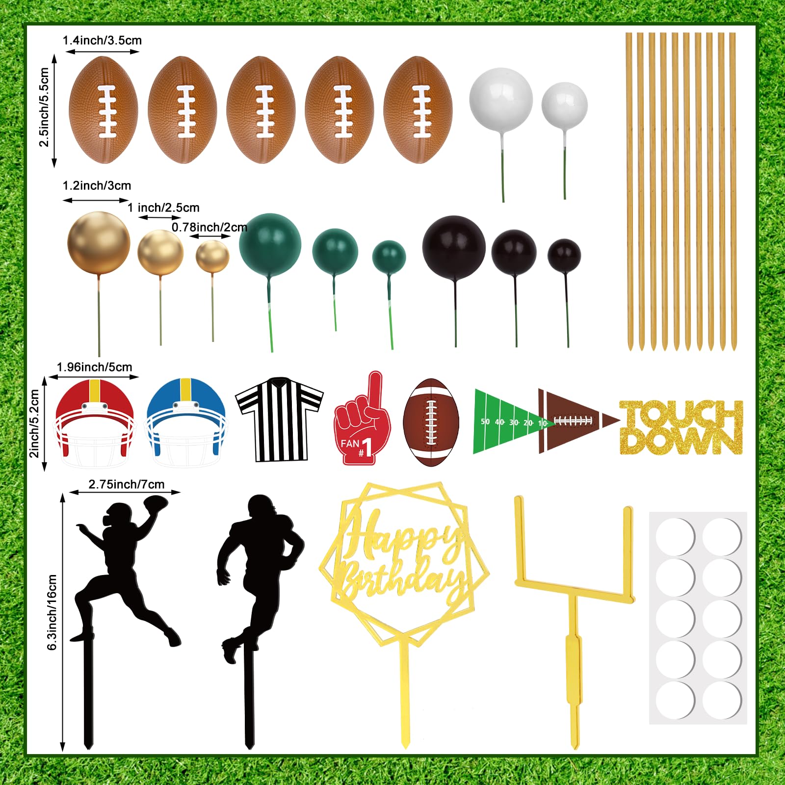 Hooqict 28-Piece Football Cake Toppers Set – Game Day Party Decor for Birthday Cakes