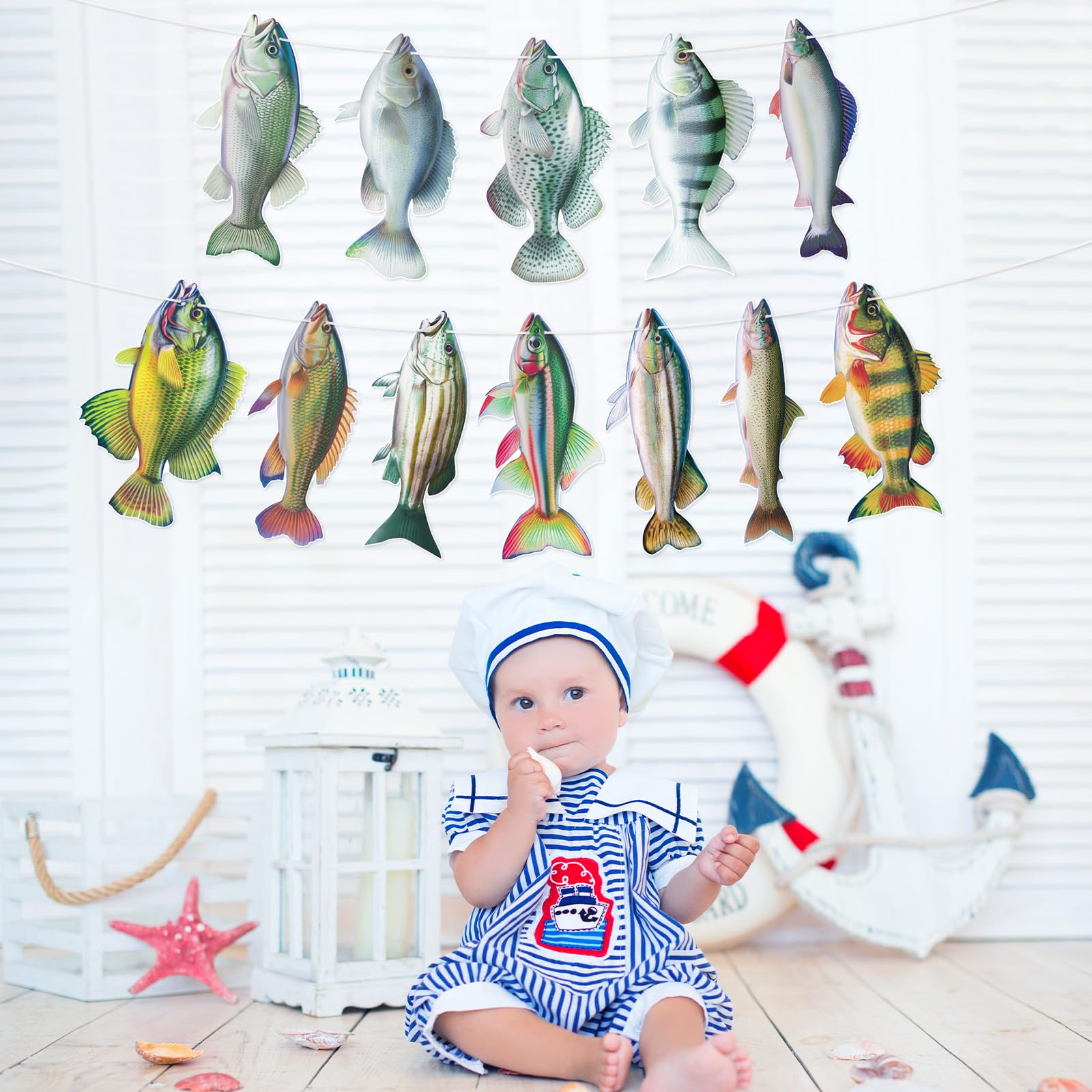 Hooqict Gone Fishing Banner Garland – Fish Birthday Party Decor
