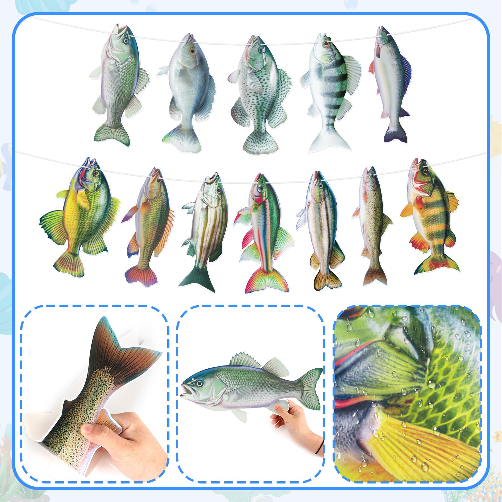 Hooqict Gone Fishing Banner Garland – Fish Birthday Party Decor