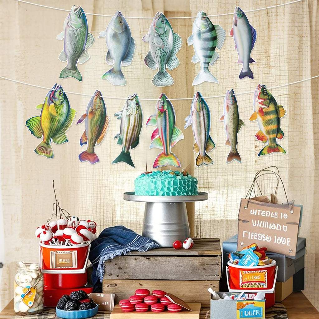 Hooqict Gone Fishing Banner Garland – Fish Birthday Party Decor