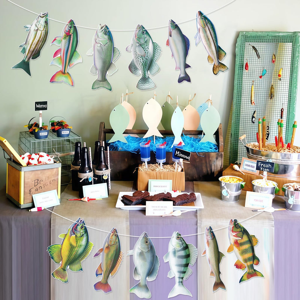 Hooqict Gone Fishing Banner Garland – Fish Birthday Party Decor