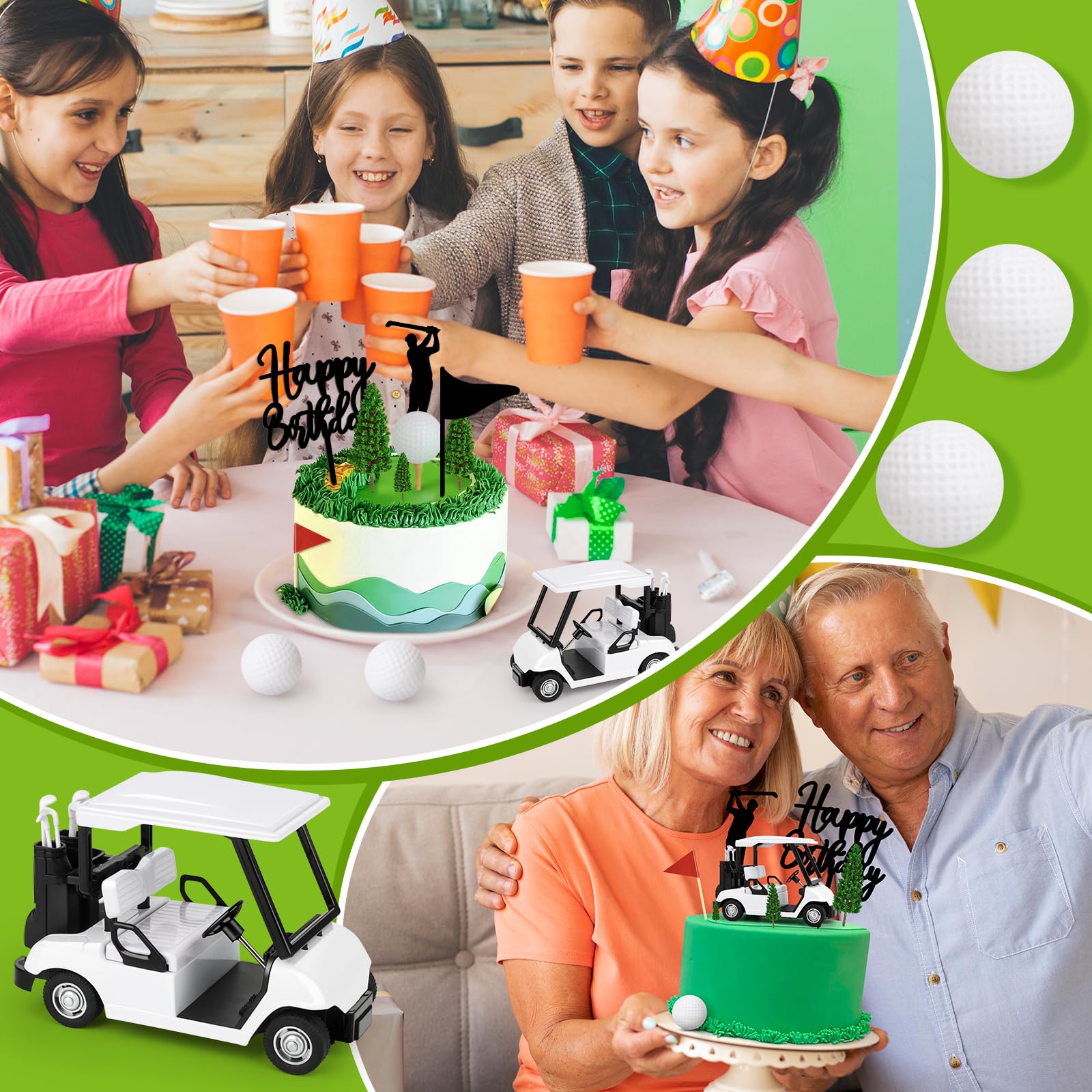 Hooqict 21-Piece Golf Cake Topper Set – Cart, Balls, Flags, Tees, Trees