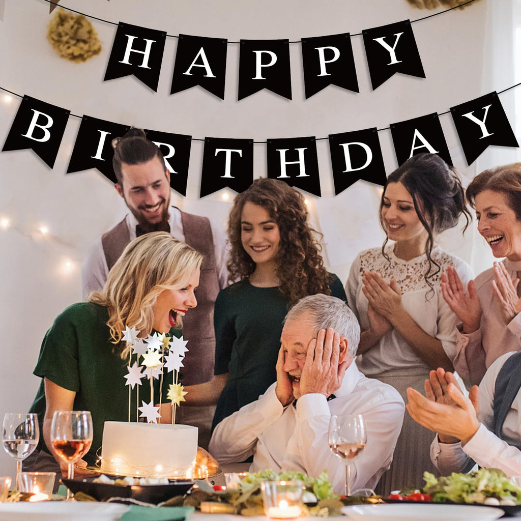 Hooqict Black Happy Birthday Banner - Backdrop for Wall & Party Decor