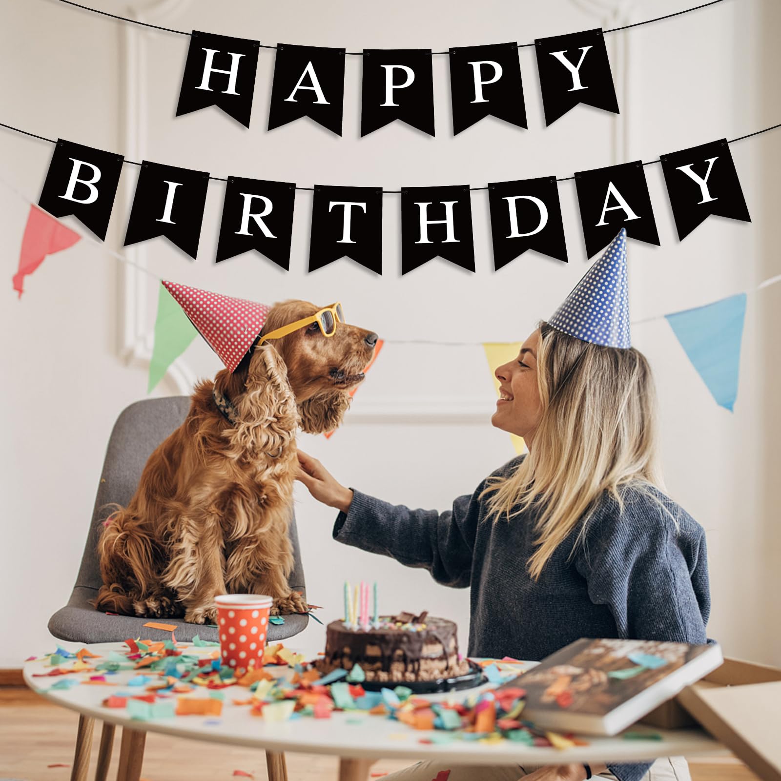 Hooqict Black Happy Birthday Banner - Backdrop for Wall & Party Decor