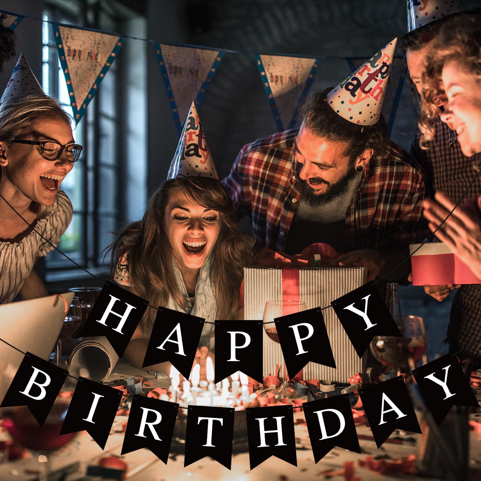 Hooqict Black Happy Birthday Banner - Backdrop for Wall & Party Decor