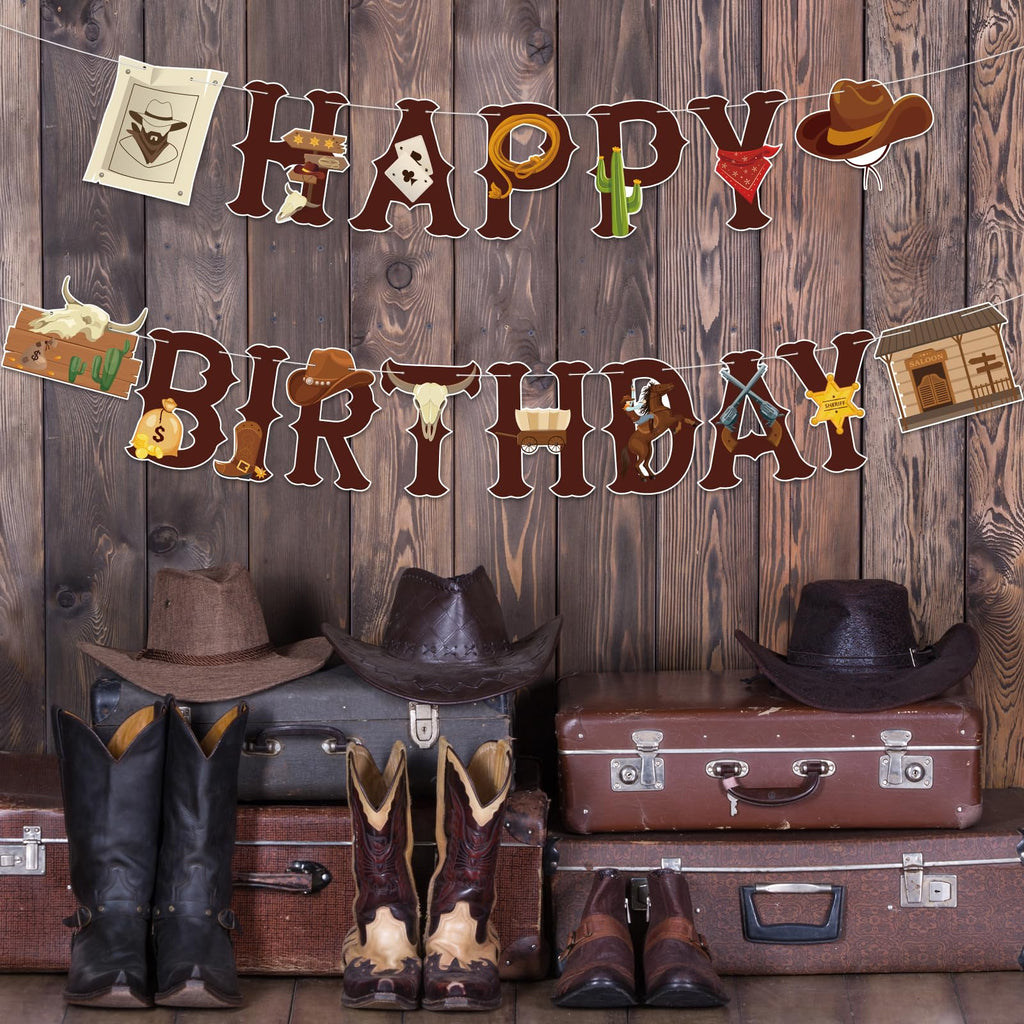 Hooqict Western Happy Birthday Banner | Cowboy Party Decorations for Wild West Celebrations