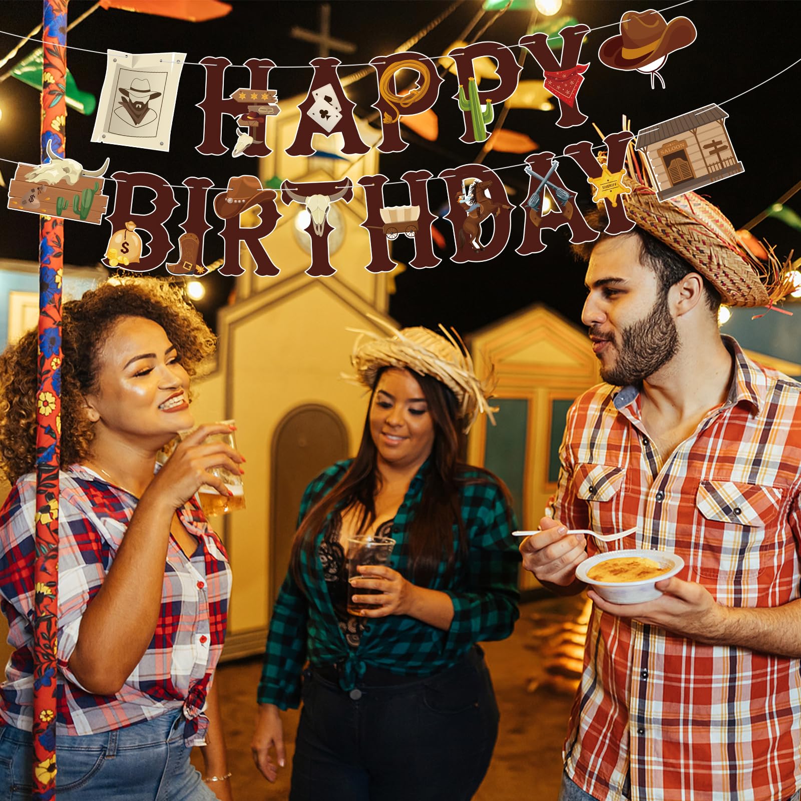 Hooqict Western Happy Birthday Banner | Cowboy Party Decorations for Wild West Celebrations
