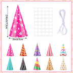 Hooqict 10 Pcs Mini Party Hats for Stuffed Animals & Kids – Glitter Cone Hats, Assorted