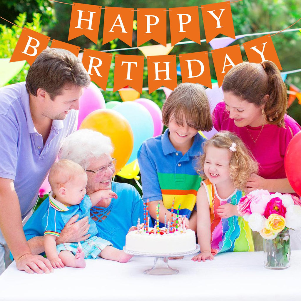Hooqict Orange Happy Birthday Banner - Festive Backdrop & Party Decor