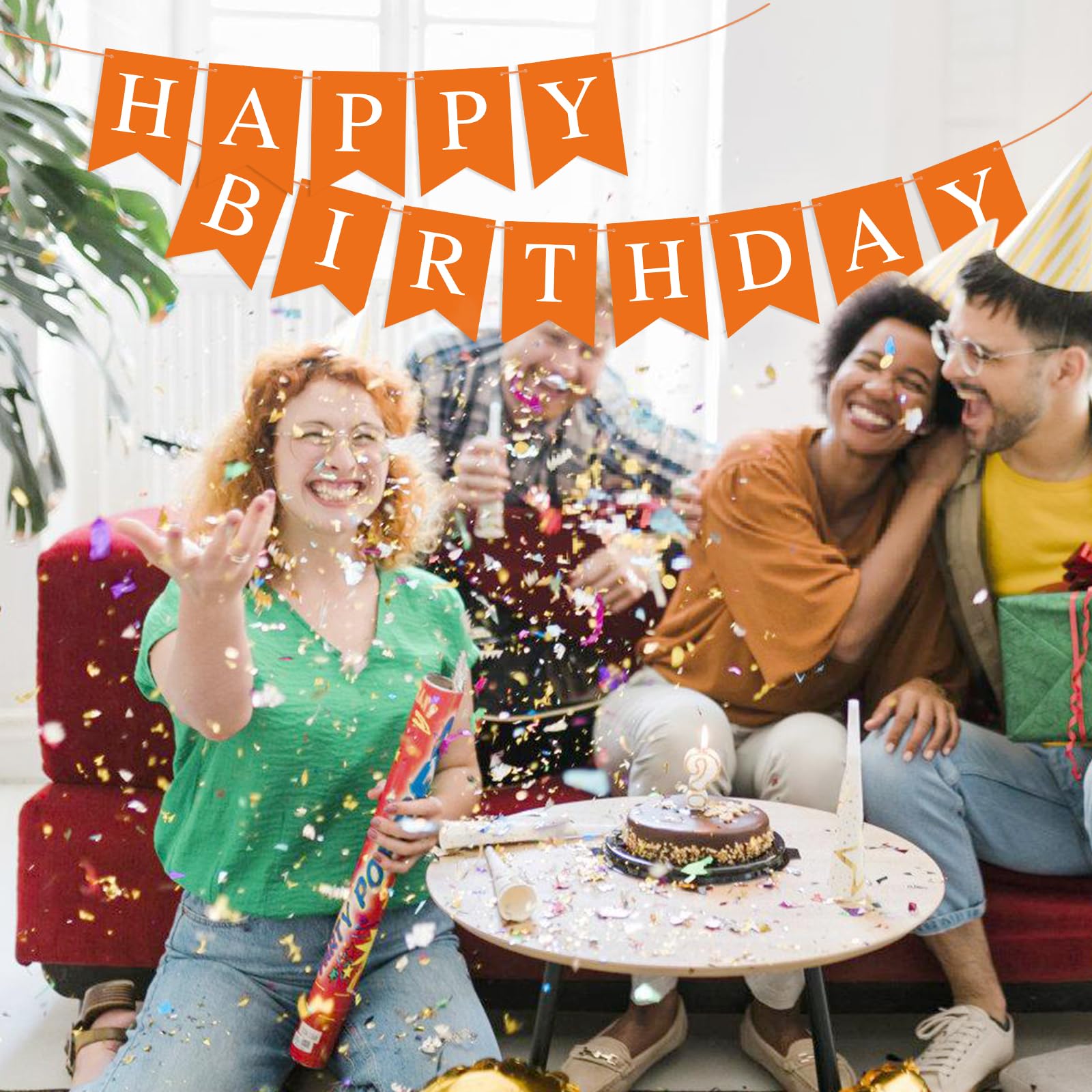Hooqict Orange Happy Birthday Banner - Festive Backdrop & Party Decor