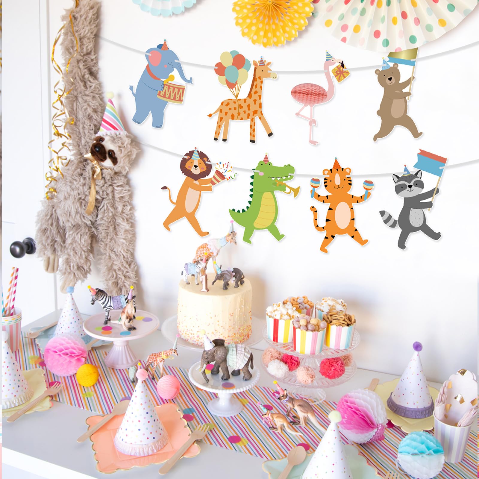Hooqict Party Animal Banner – 8 Animal Patterns Birthday Garland
