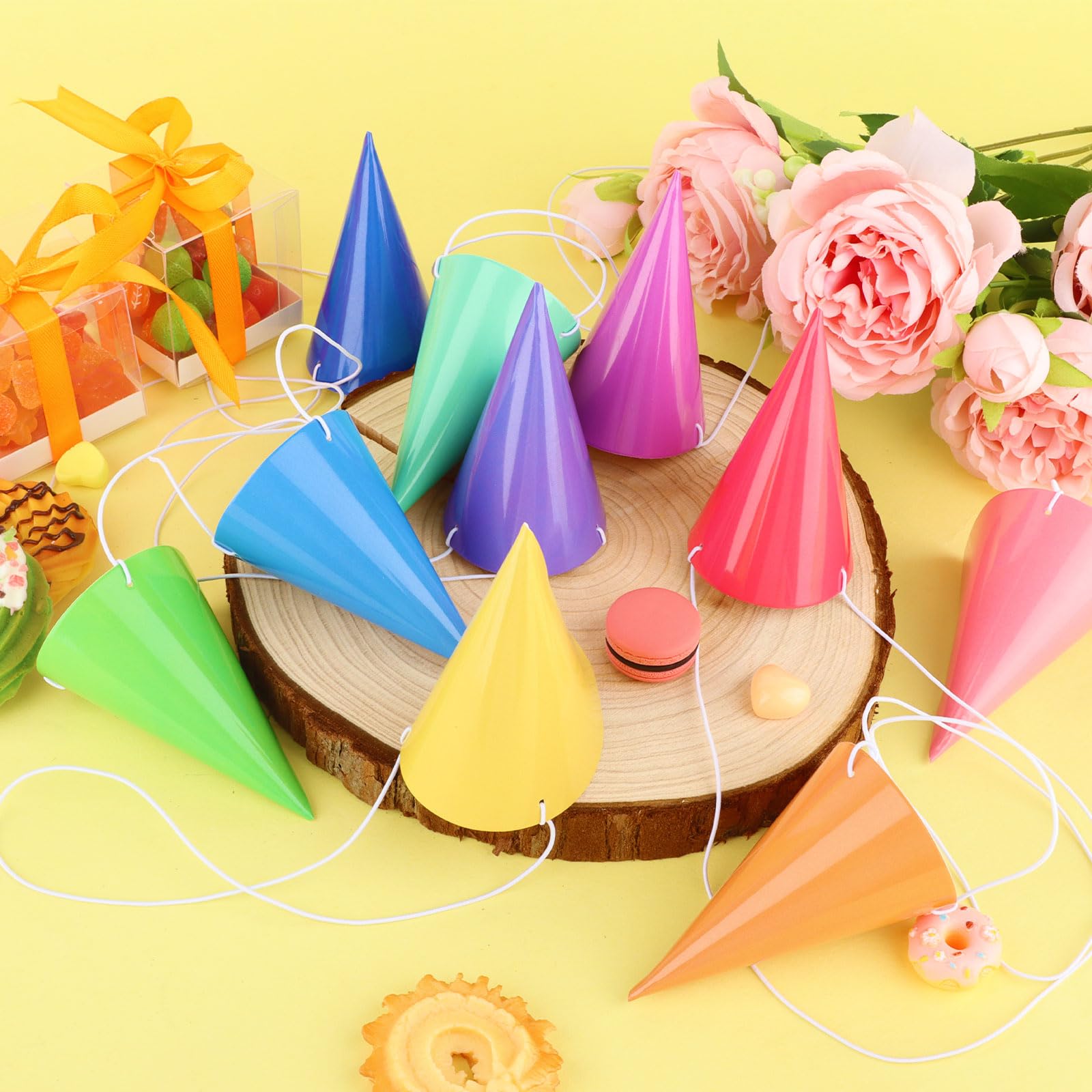 Hooqict 10er-Pack Mini-Partyhüte für Stofftiere, Haustiere & Spielzeug – Bunte Kegel-Geburtstagsdeko