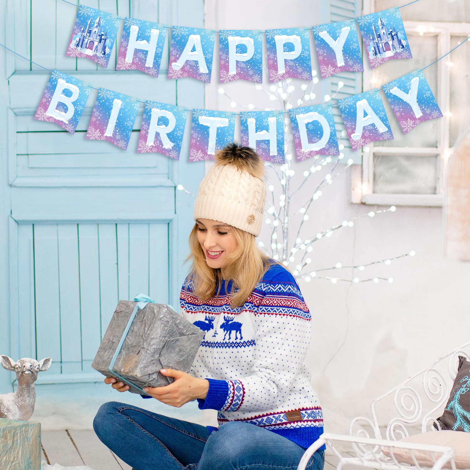 Hooqict Frozen Happy Birthday Banner – Winter Wonderland Party Decor