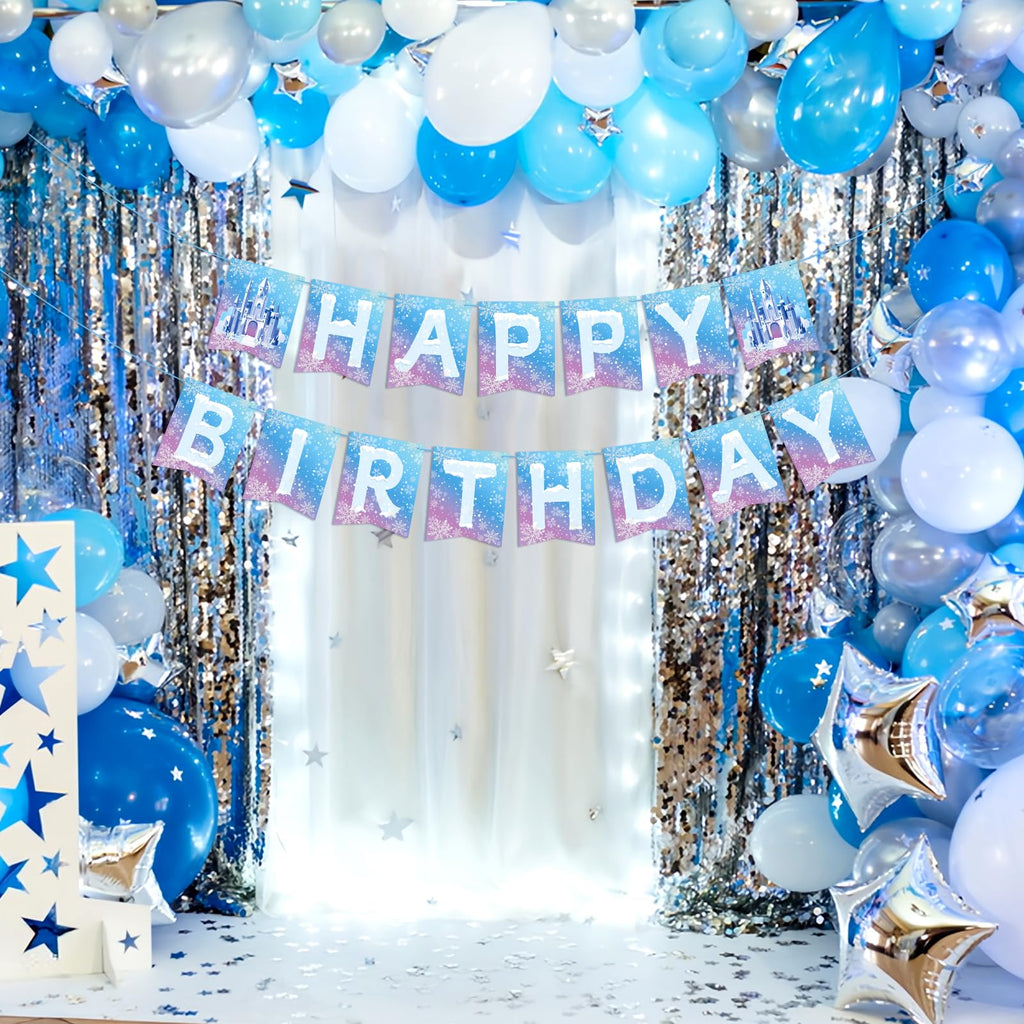 Hooqict Frozen Happy Birthday Banner – Winter Wonderland Party Decor