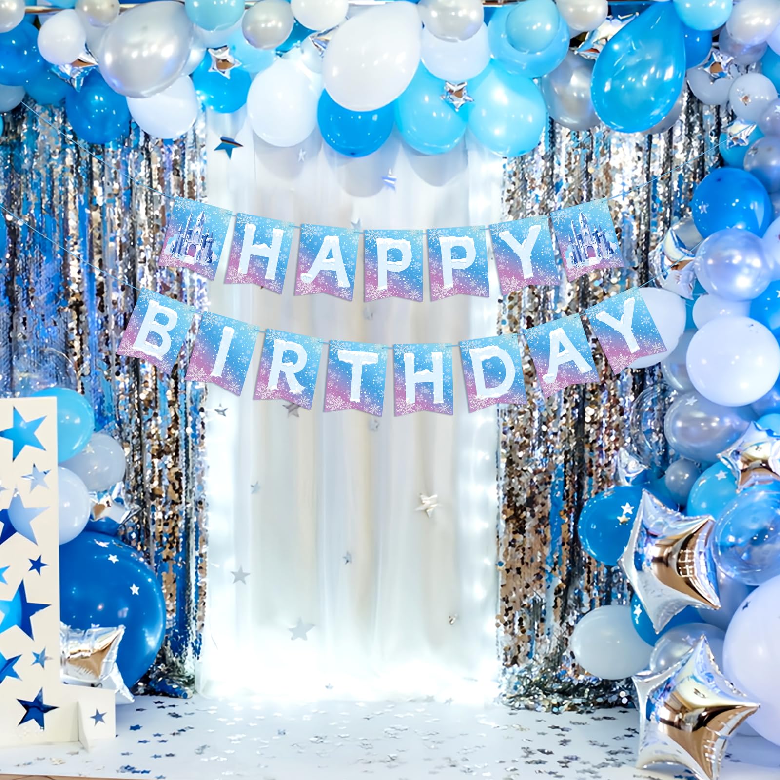 Hooqict Frozen Happy Birthday Banner – Winter Wonderland Party Decor