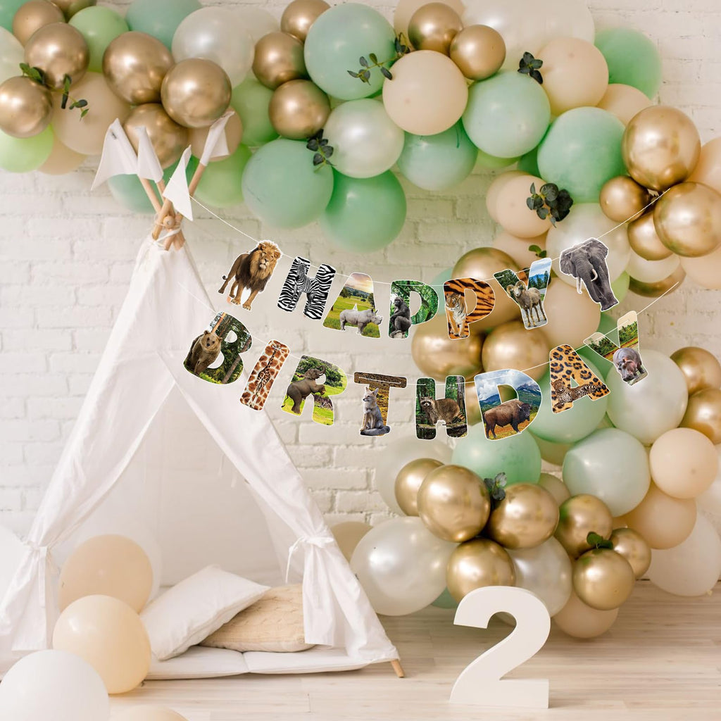 Hooqict Safari Animals Birthday Banner – Jungle Party Decorations for Kids
