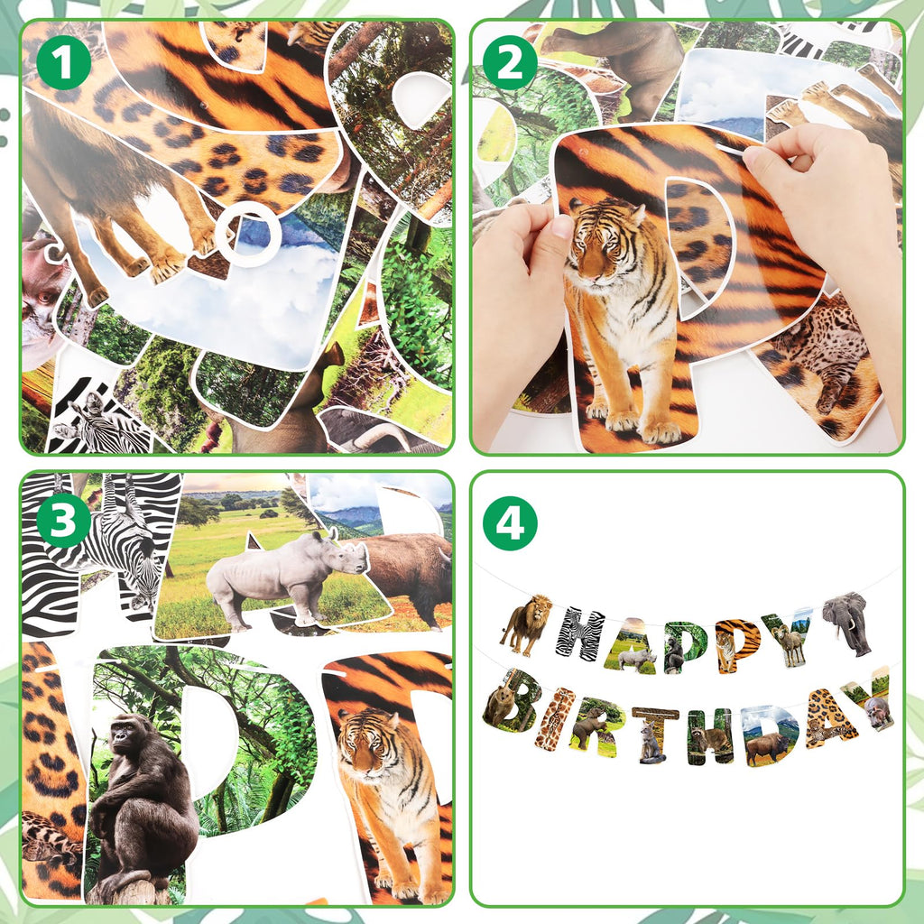 Hooqict Safari Animals Birthday Banner – Jungle Party Decorations for Kids