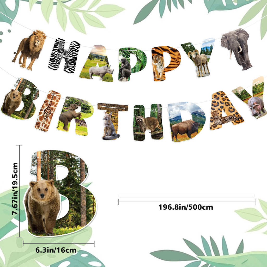 Hooqict Safari Animals Birthday Banner – Jungle Party Decorations for Kids
