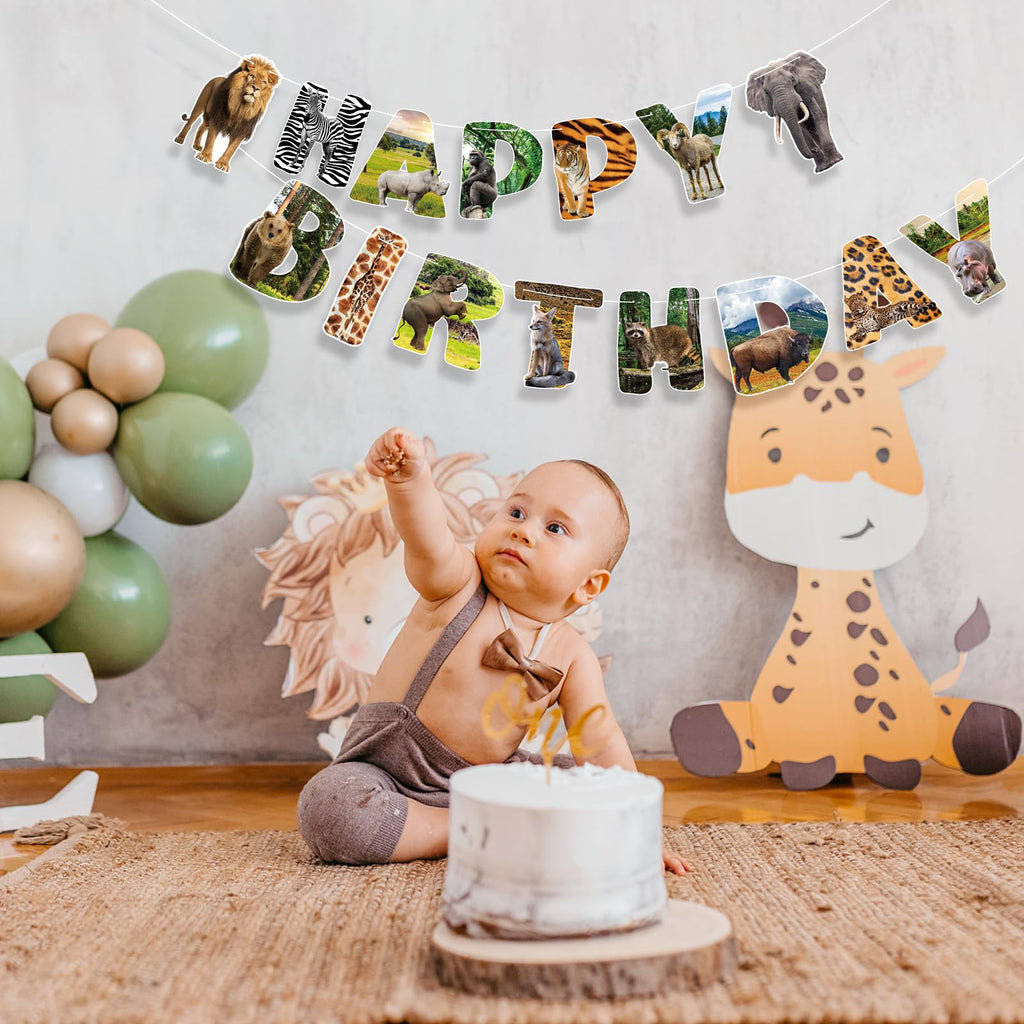 Hooqict Safari Animals Birthday Banner – Jungle Party Decorations for Kids