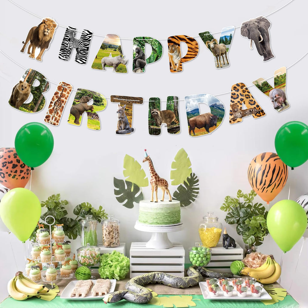 Hooqict Safari Animals Birthday Banner – Jungle Party Decorations for Kids