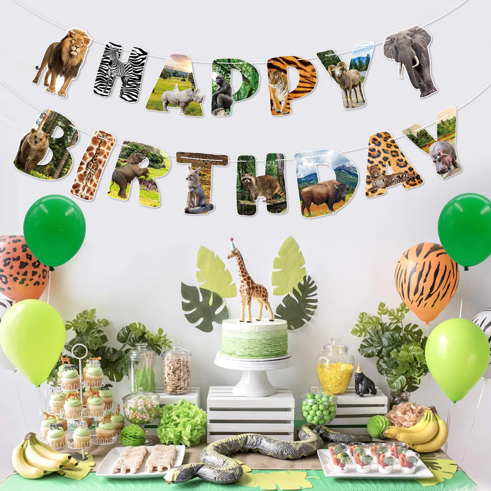 Hooqict Safari Animals Birthday Banner – Jungle Party Decorations for Kids