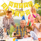 Hooqict Yellow Happy Birthday Banner Backdrop – Birthday Party Garland Flags for Wall, Yard & Photo Backdrops
