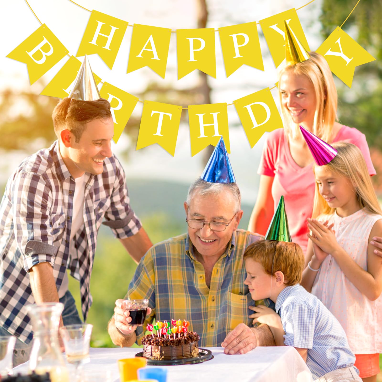 Hooqict Yellow Happy Birthday Banner Backdrop – Birthday Party Garland Flags for Wall, Yard & Photo Backdrops
