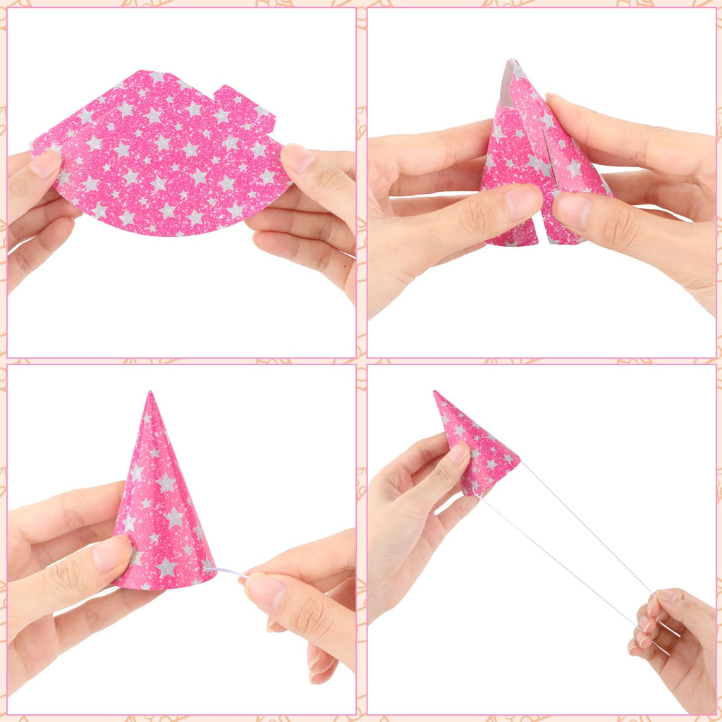 Hooqict 10 Pcs Mini Party Hats for Stuffed Animals & Kids – Glitter Cone Hats, Assorted