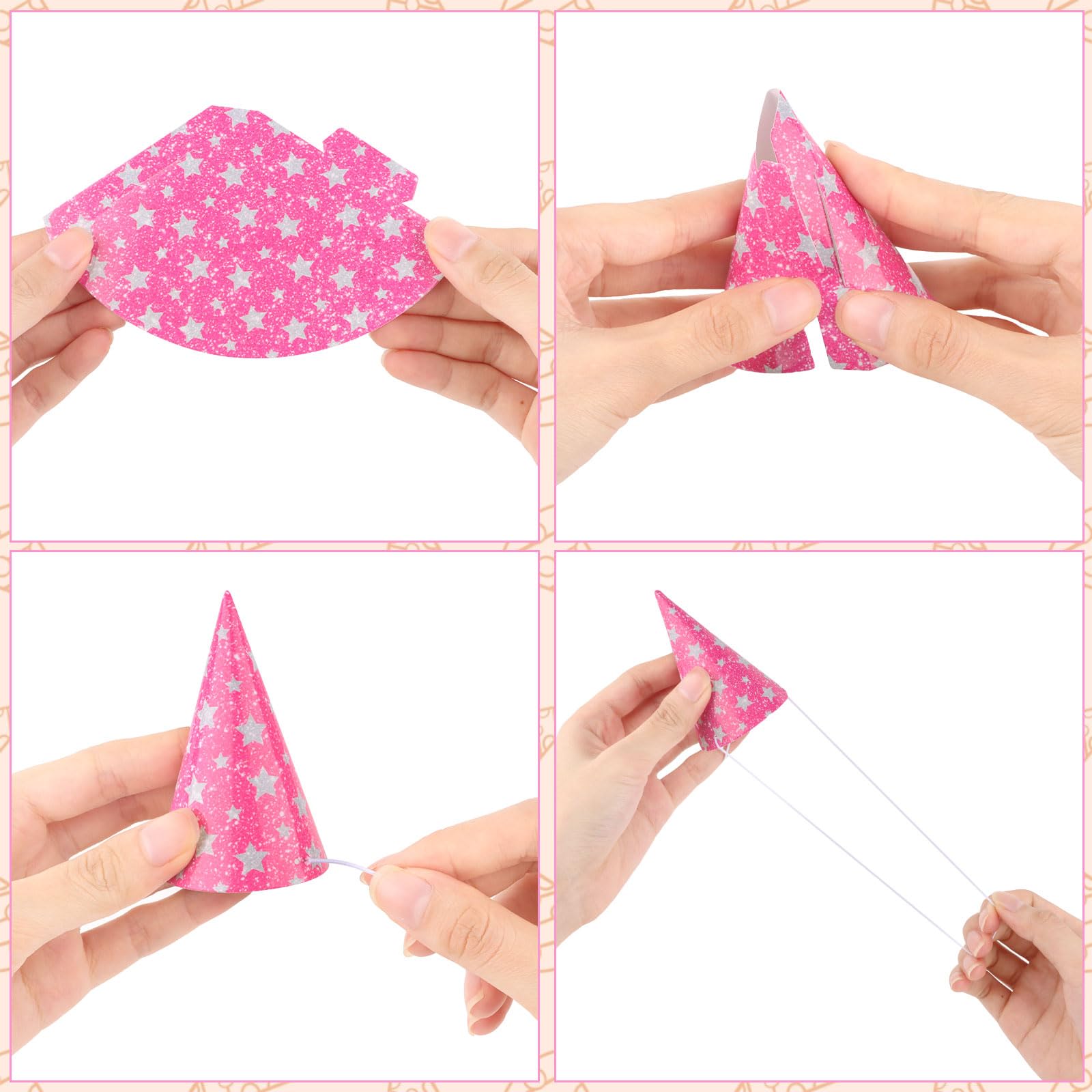 Hooqict 10 Pcs Mini Party Hats for Stuffed Animals & Kids – Glitter Cone Hats, Assorted