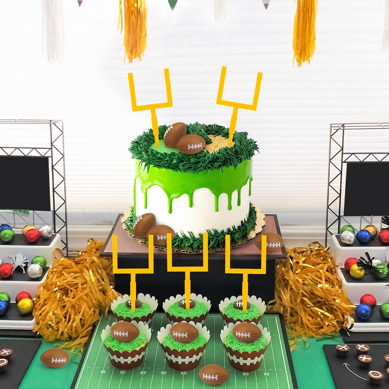 Hooqict 12Pcs Football Cake Decorations Set – Mini Goal Post & Cupcake Toppers