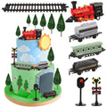 Hooqict 12Pcs Train Cake Topper Set – Birthday Party Decorations with Mini Trains, Trees, Railroad Crossing & Traffic Lights