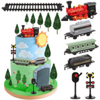 Hooqict 12Pcs Train Cake Topper Set – Birthday Party Decorations with Mini Trains, Trees, Railroad Crossing & Traffic Lights