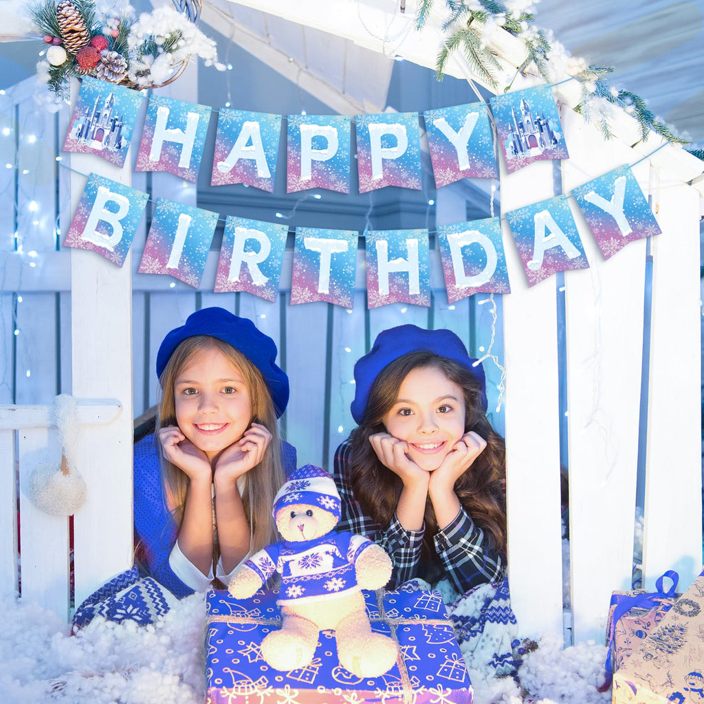 Hooqict Frozen Happy Birthday Banner – Winter Wonderland Party Decor