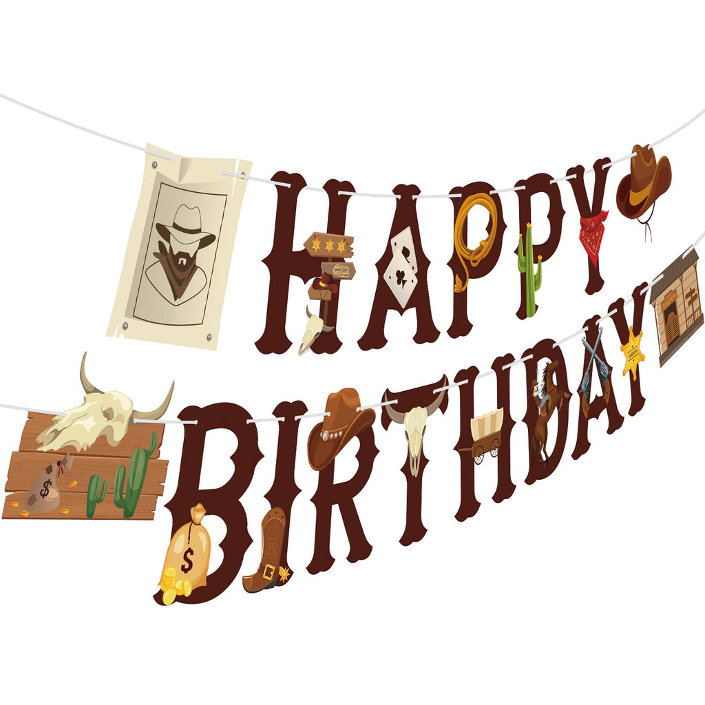 Hooqict Western Happy Birthday Banner | Cowboy Party Decorations for Wild West Celebrations