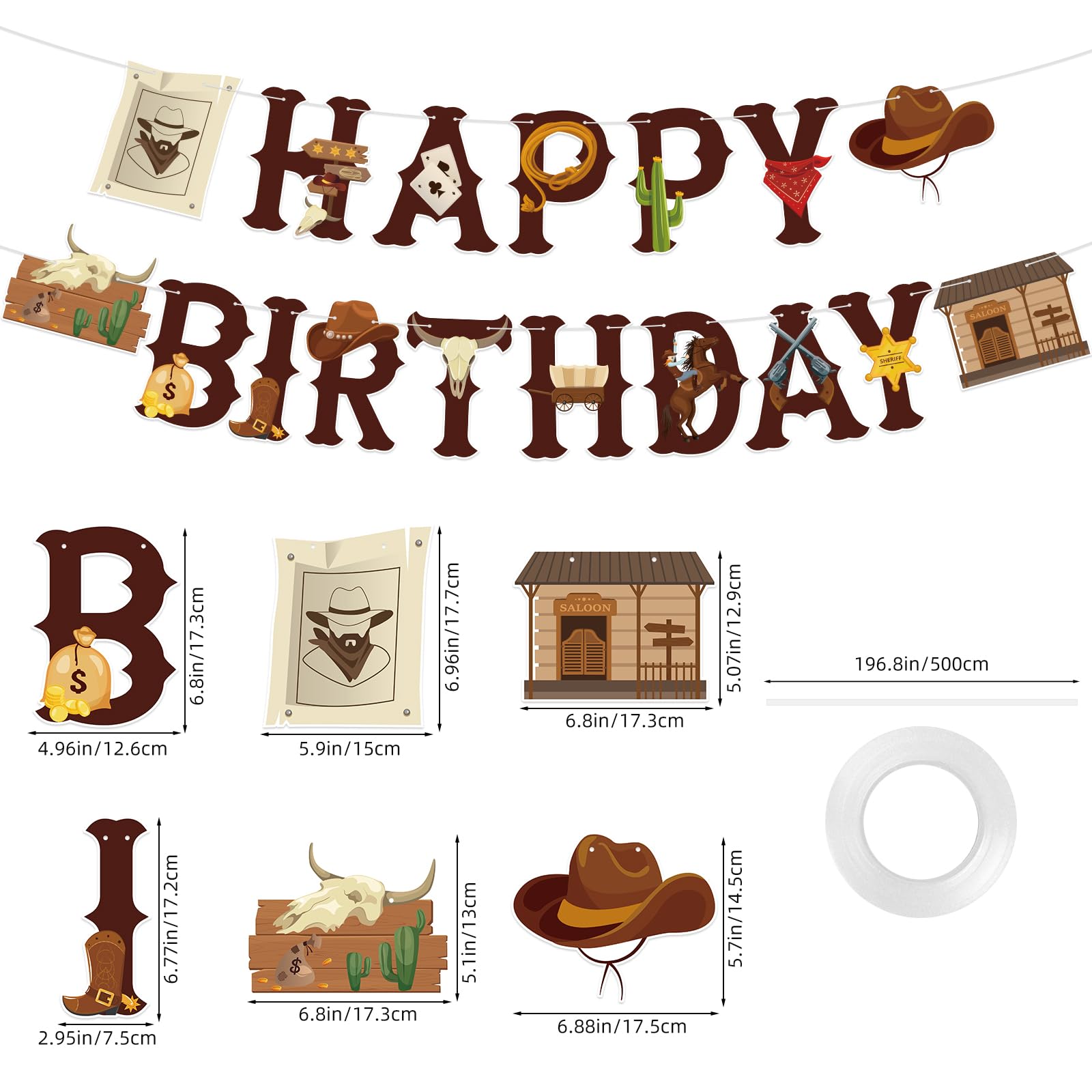 Hooqict Western Happy Birthday Banner | Cowboy Party Decorations for Wild West Celebrations