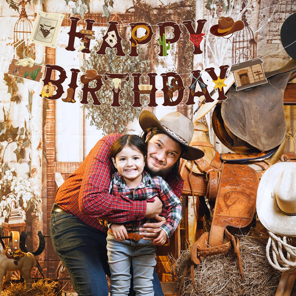 Hooqict Western Happy Birthday Banner | Cowboy Party Decorations for Wild West Celebrations