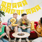 Hooqict Yellow Happy Birthday Banner Backdrop – Birthday Party Garland Flags for Wall, Yard & Photo Backdrops