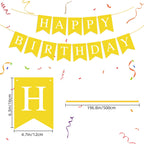 Hooqict Yellow Happy Birthday Banner Backdrop – Birthday Party Garland Flags for Wall, Yard & Photo Backdrops