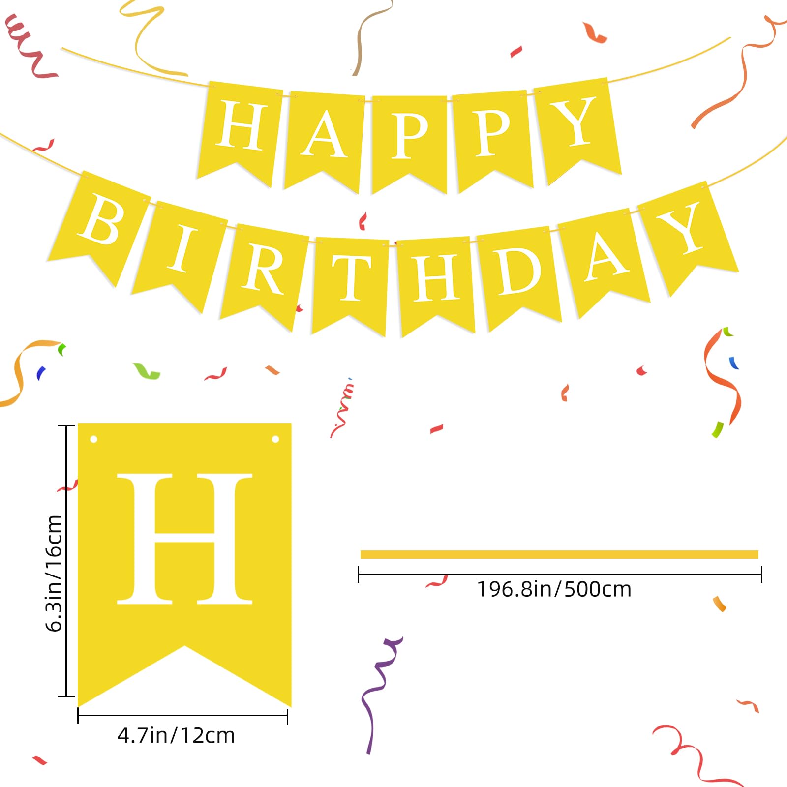 Hooqict Yellow Happy Birthday Banner Backdrop – Birthday Party Garland Flags for Wall, Yard & Photo Backdrops