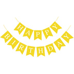 Hooqict Yellow Happy Birthday Banner Backdrop – Birthday Party Garland Flags for Wall, Yard & Photo Backdrops