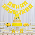 Hooqict Yellow Happy Birthday Banner Backdrop – Birthday Party Garland Flags for Wall, Yard & Photo Backdrops