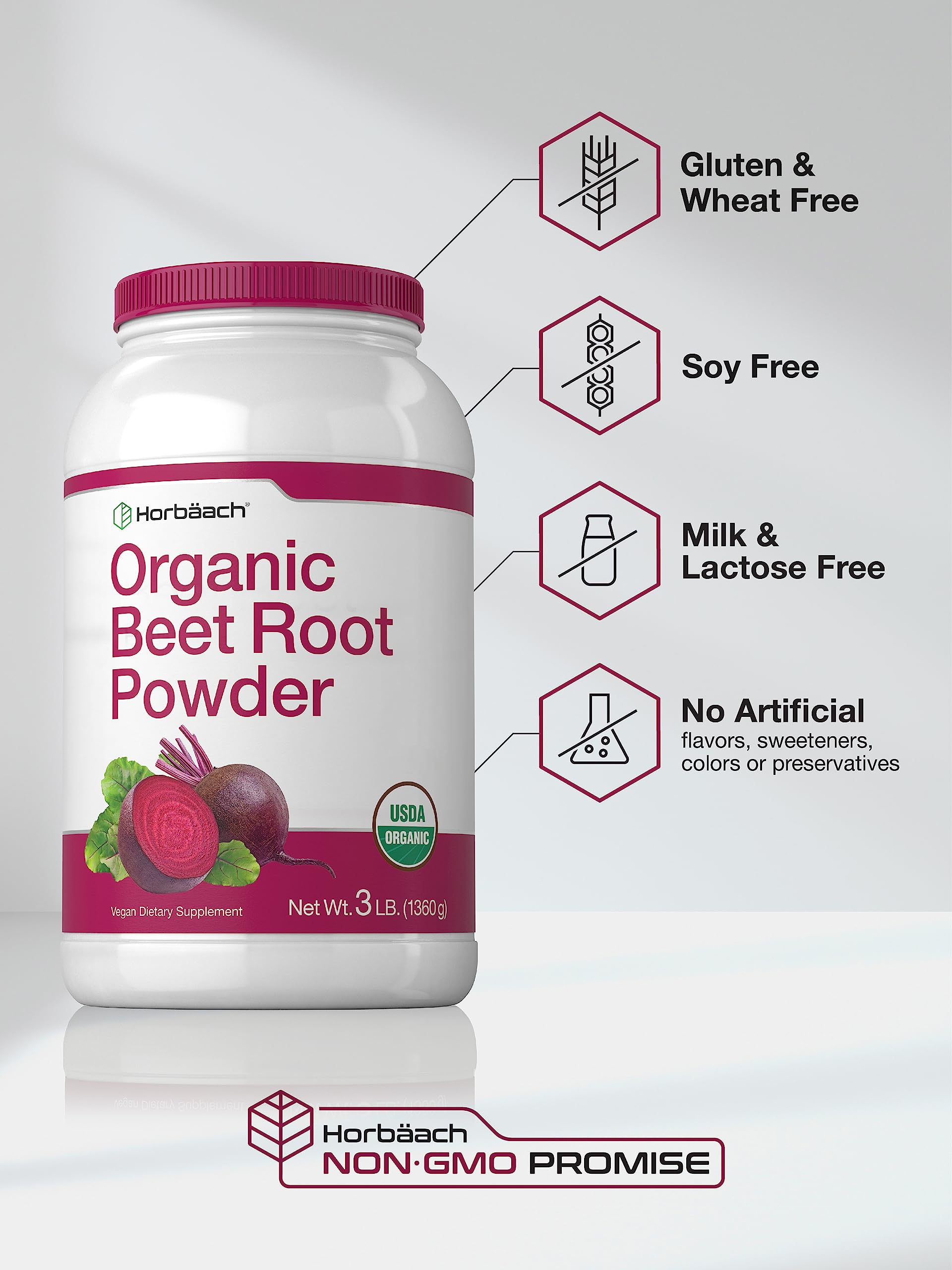 Horbäach Bio-Rote-Bete-Pulver | 1,36 kg Großpackung Nahrungsergänzung | Rohes Superfood | Vegane, gentechnikfreie und glutenfreie Formel