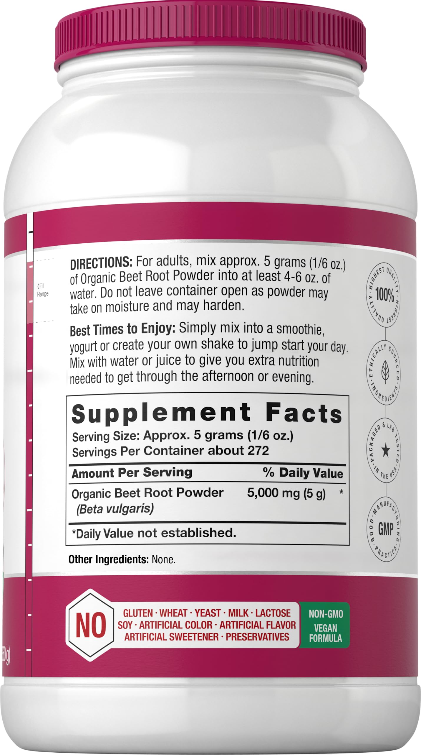Horbäach Bio-Rote-Bete-Pulver | 1,36 kg Großpackung Nahrungsergänzung | Rohes Superfood | Vegane, gentechnikfreie und glutenfreie Formel