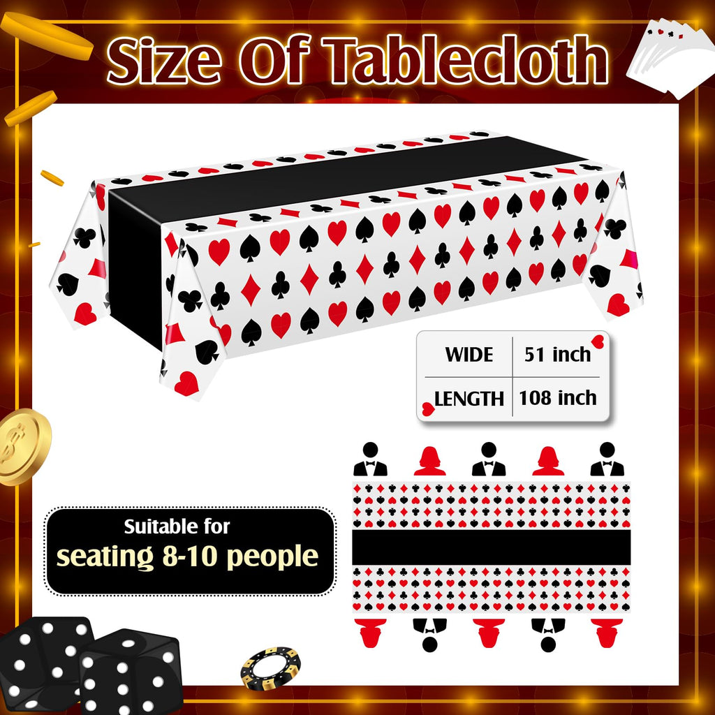 Hosuly 3 Pcs Casino Theme Poker Tablecloths — 51 x 108 Inch Disposable Black Table Covers