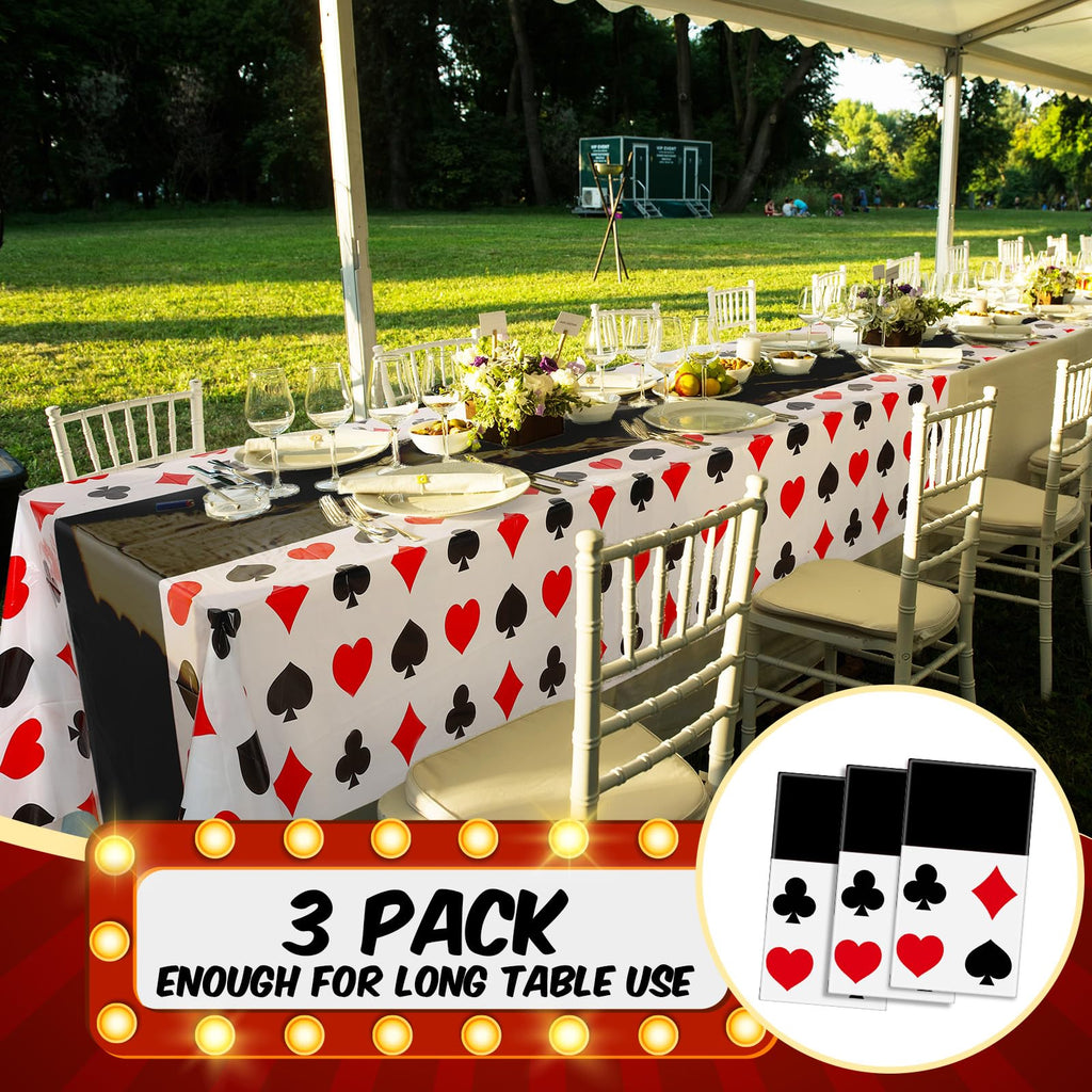 Hosuly 3 Pcs Casino Theme Poker Tablecloths — 51 x 108 Inch Disposable Black Table Covers