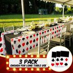 Hosuly 3 Pcs Casino Theme Poker Tablecloths — 51 x 108 Inch Disposable Black Table Covers